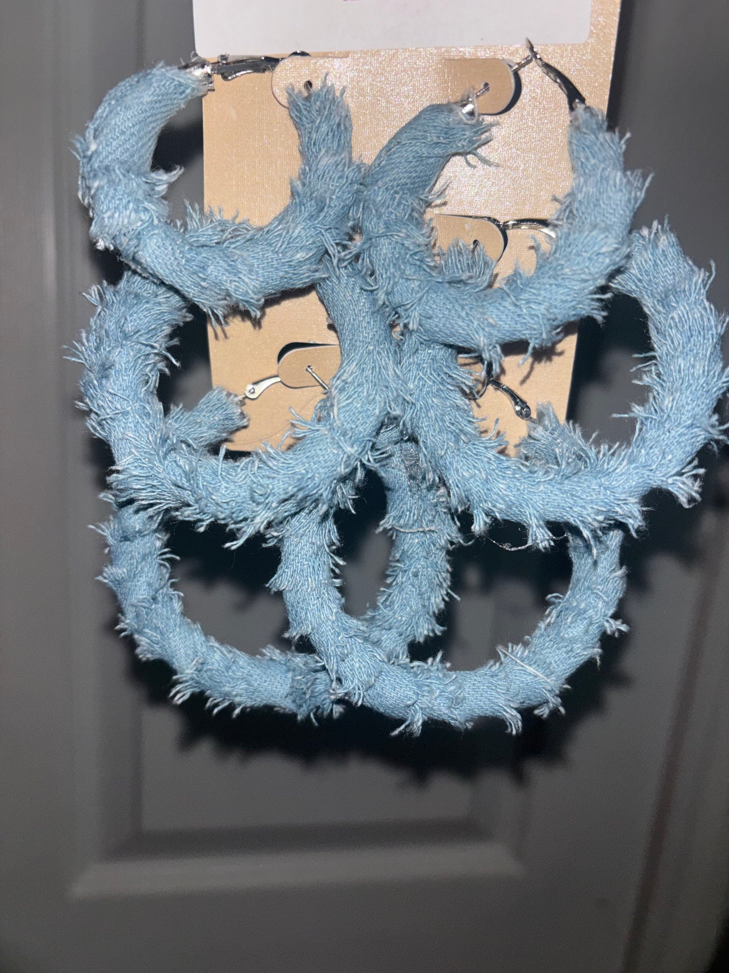 Light-Wash Distressed Denim Hoop Earrings