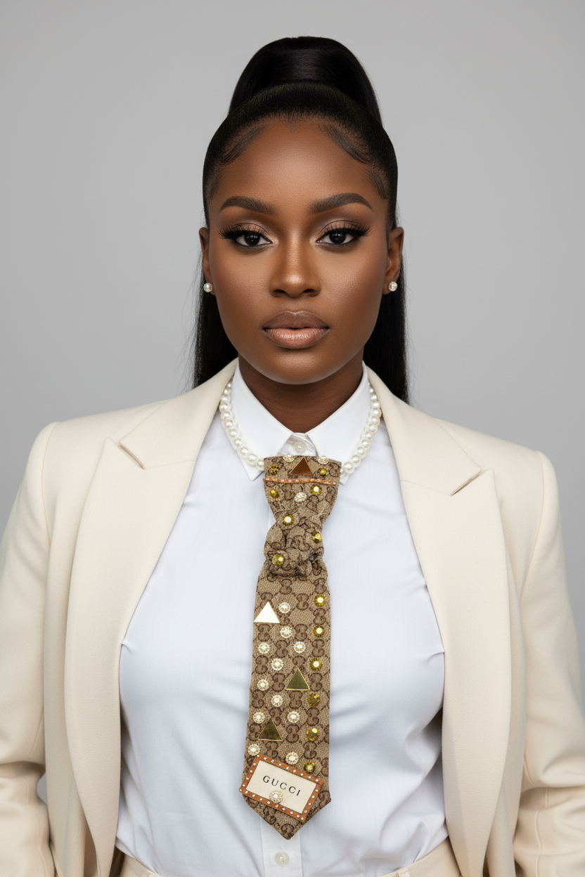 Golden Geometry Pearl Statement Tie