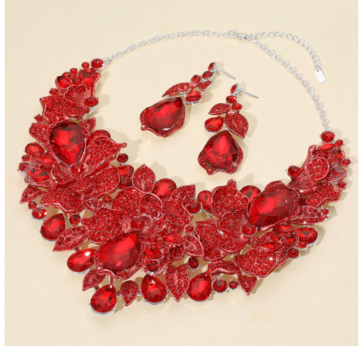 Ruby Royale Floral Statement Necklace Set