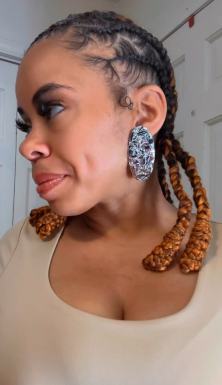 Textured Metal Long Oval Clip On Earrings