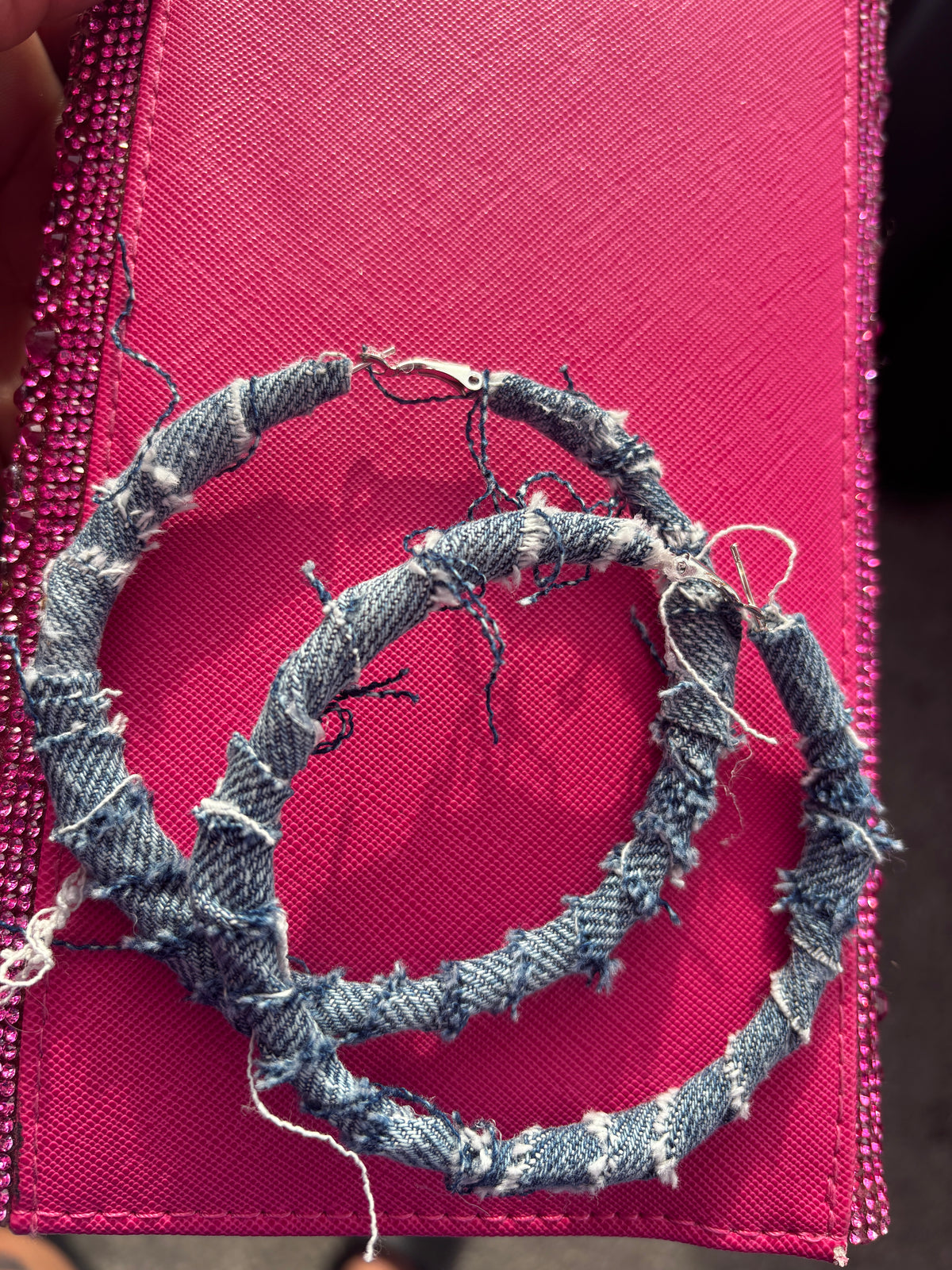 Deconstructed Denim Statement Hoop Earrings