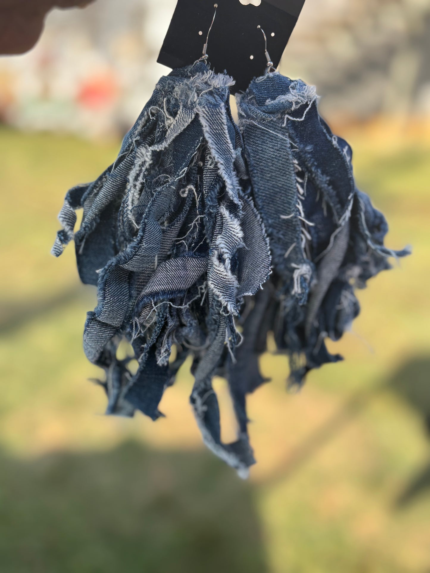 Denim Fringe Statement Earrings