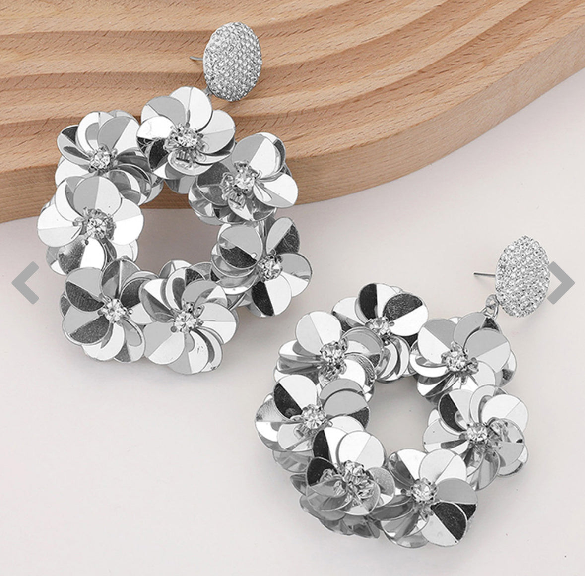 Flower Sequin Wreath Dangle Earrings