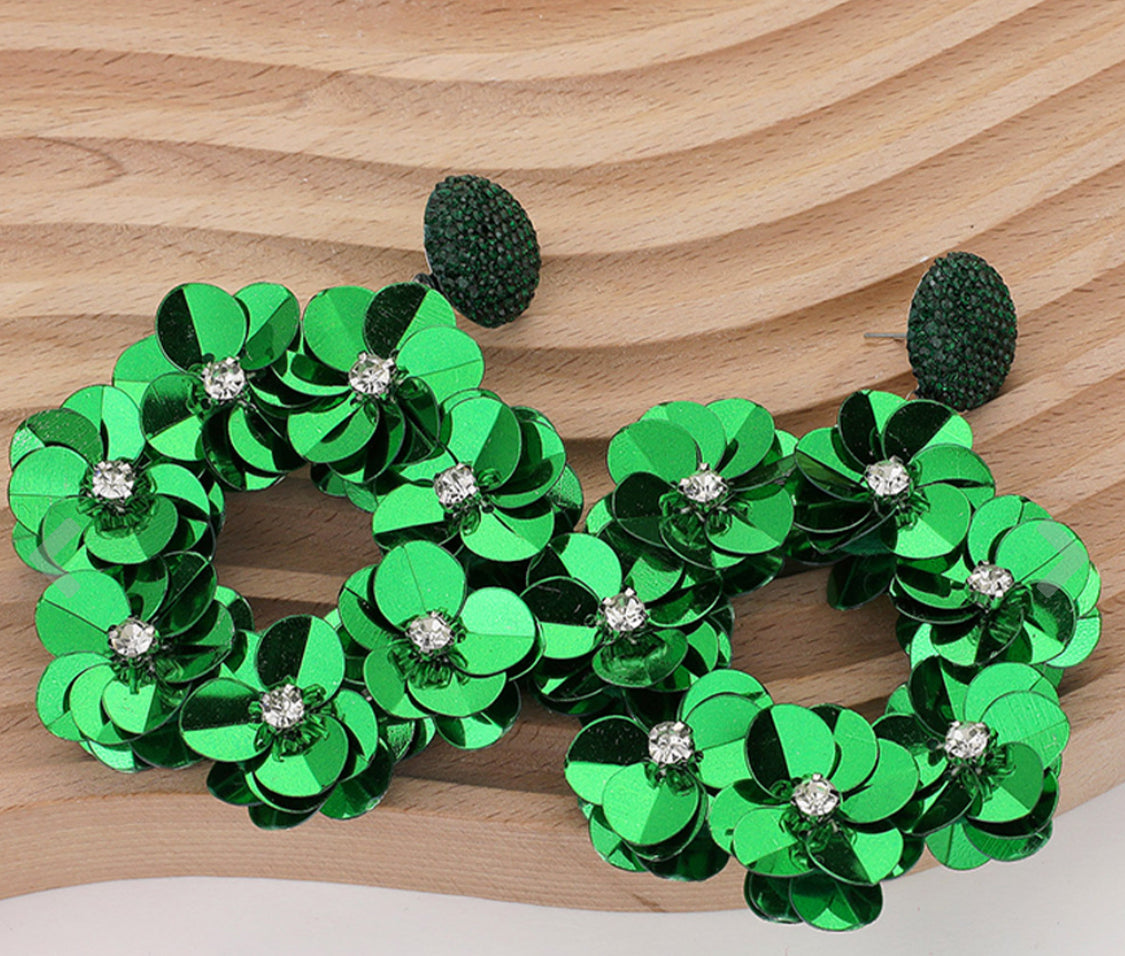 Flower Sequin Wreath Dangle Earrings
