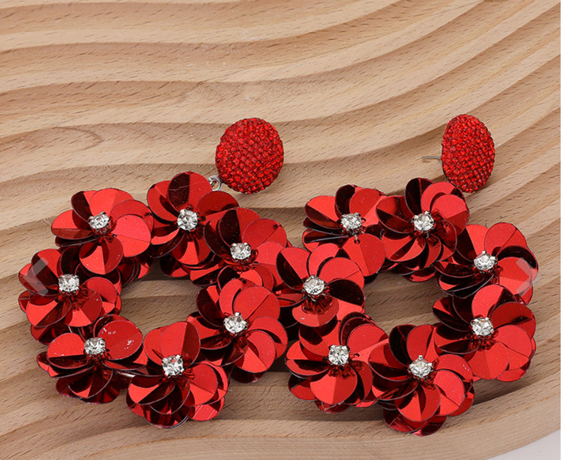 Flower Sequin Wreath Dangle Earrings