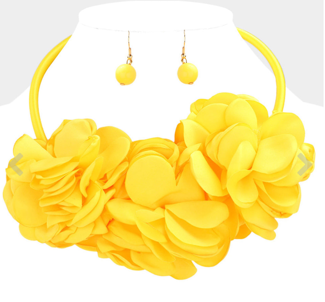 Triple Fabric Flower Necklace
