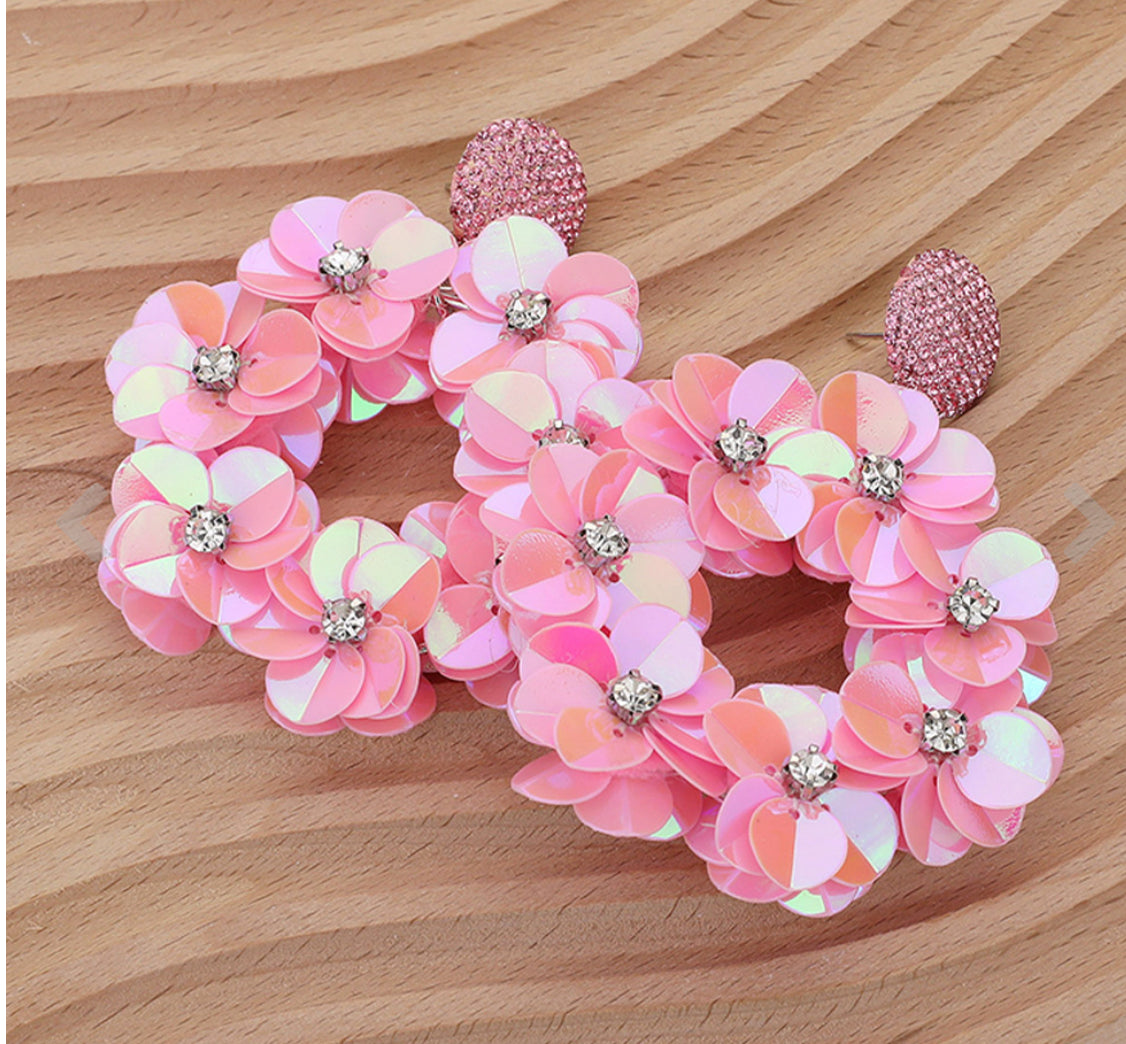 Flower Sequin Wreath Dangle Earrings