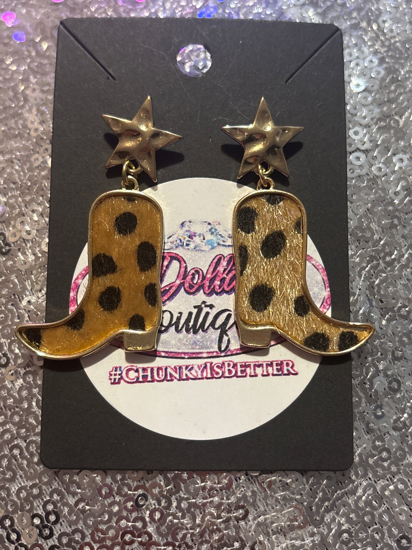 Leopard Star Cowgirl Boot Earrings