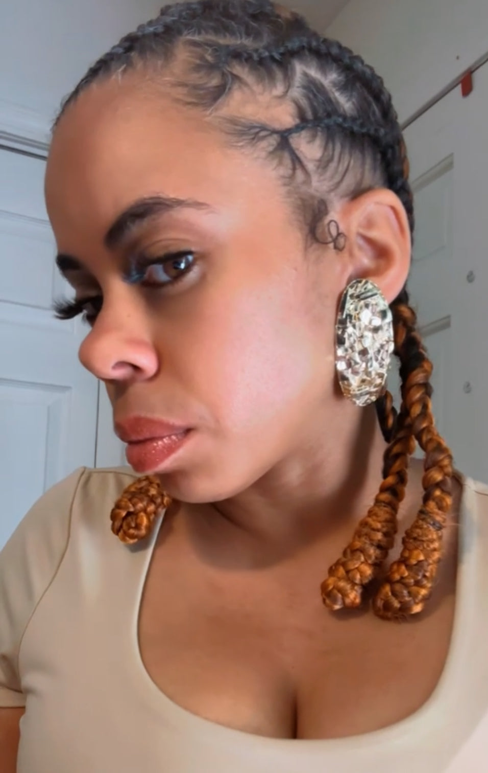 Textured Metal Long Oval Clip On Earrings