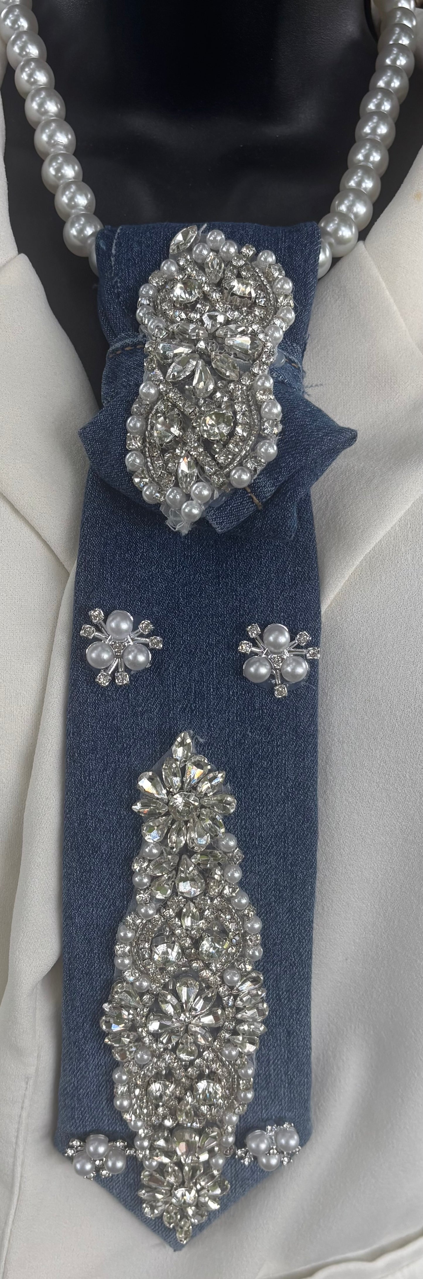 Crystal Majesty Denim Statement Tie