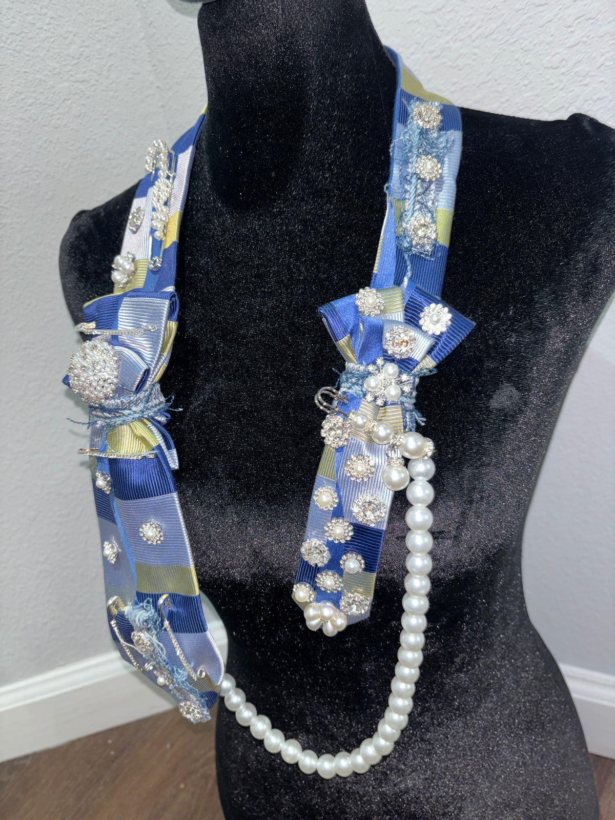 The Blue Opulence| One-of-One Luxury Embellished Statement Necktie Necklace