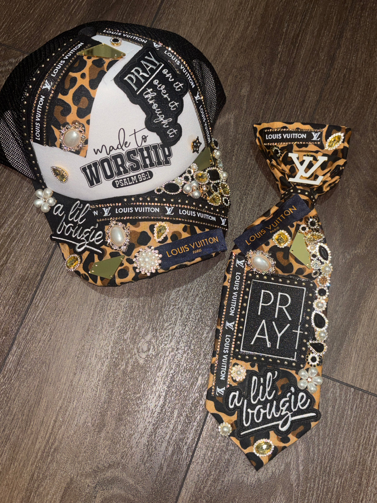 Prayed Up & Bougie | ONE OF ONE Leopard Luxe Hat & Tie Set