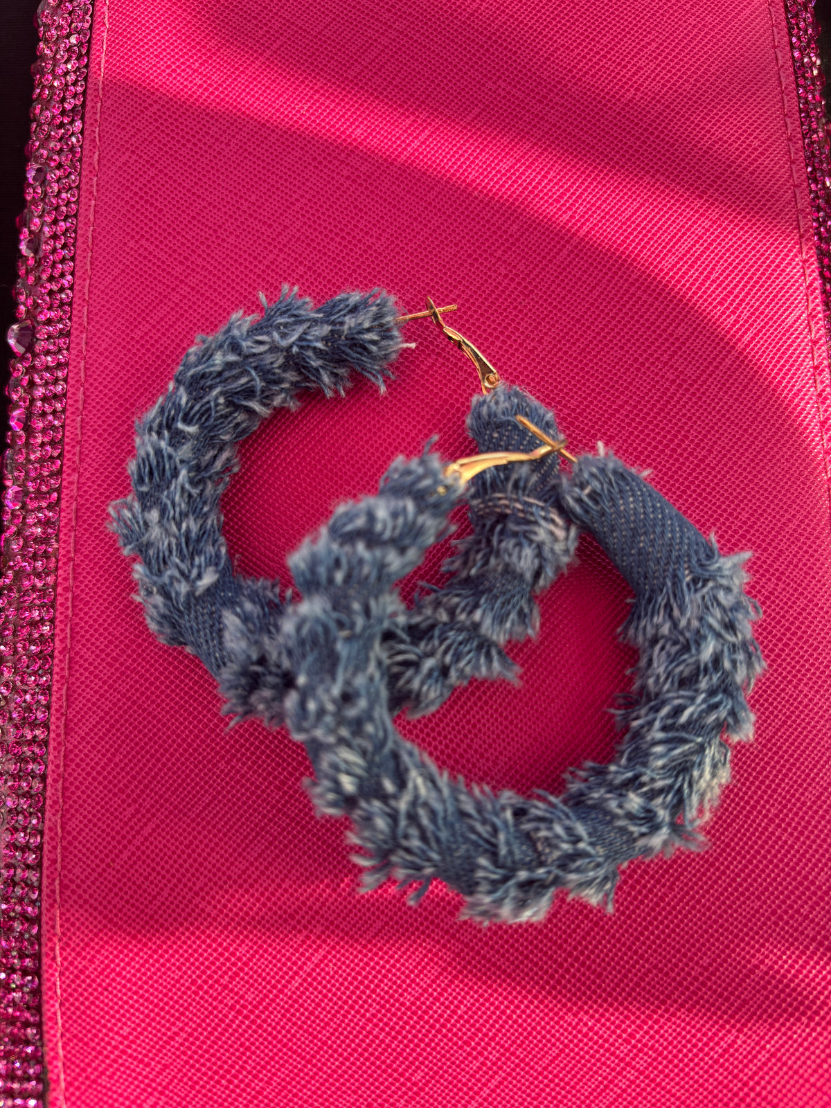 Frayed Denim Statement Hoop Earrings
