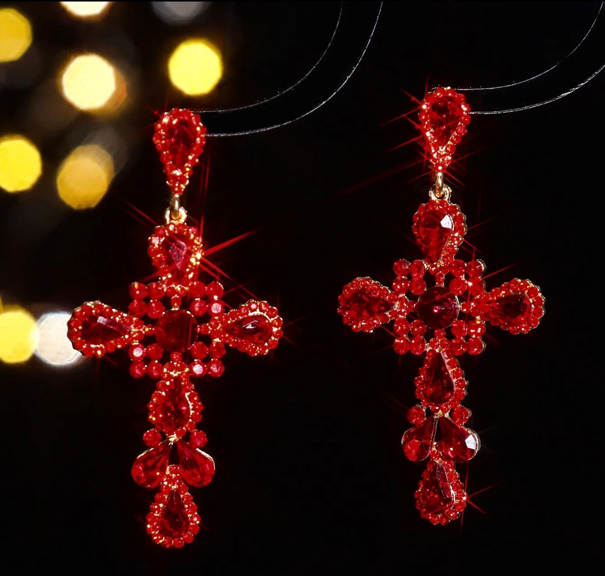 Crimson Covenant Cross Earrings