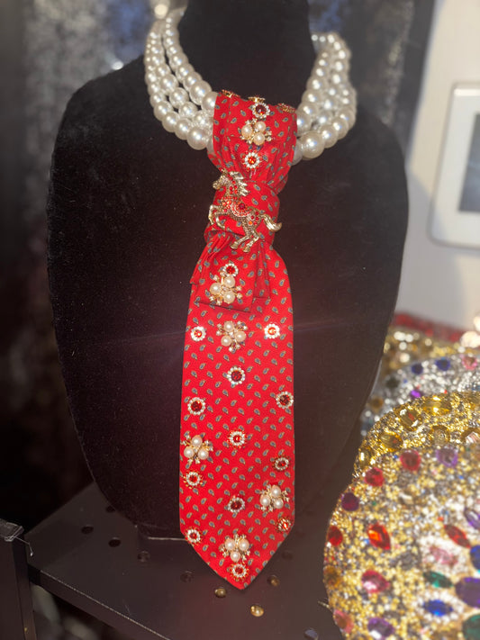 “Run for the Roses Luxe Statement Tie – Scarlet Winner Edition”