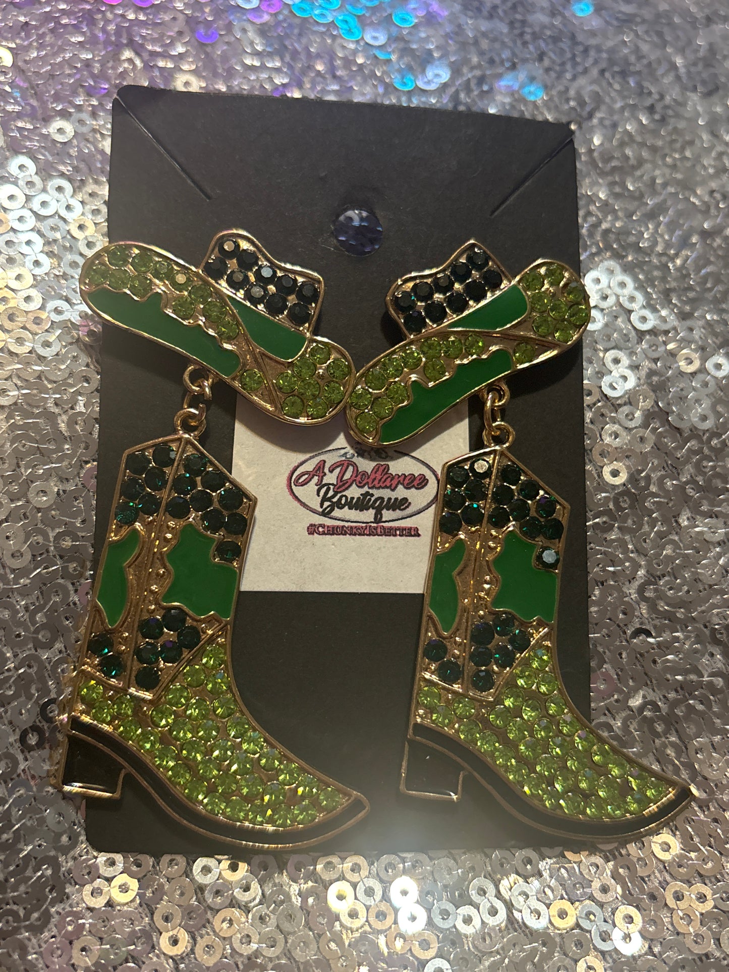 Emerald Rodeo Glam Boot Earrings