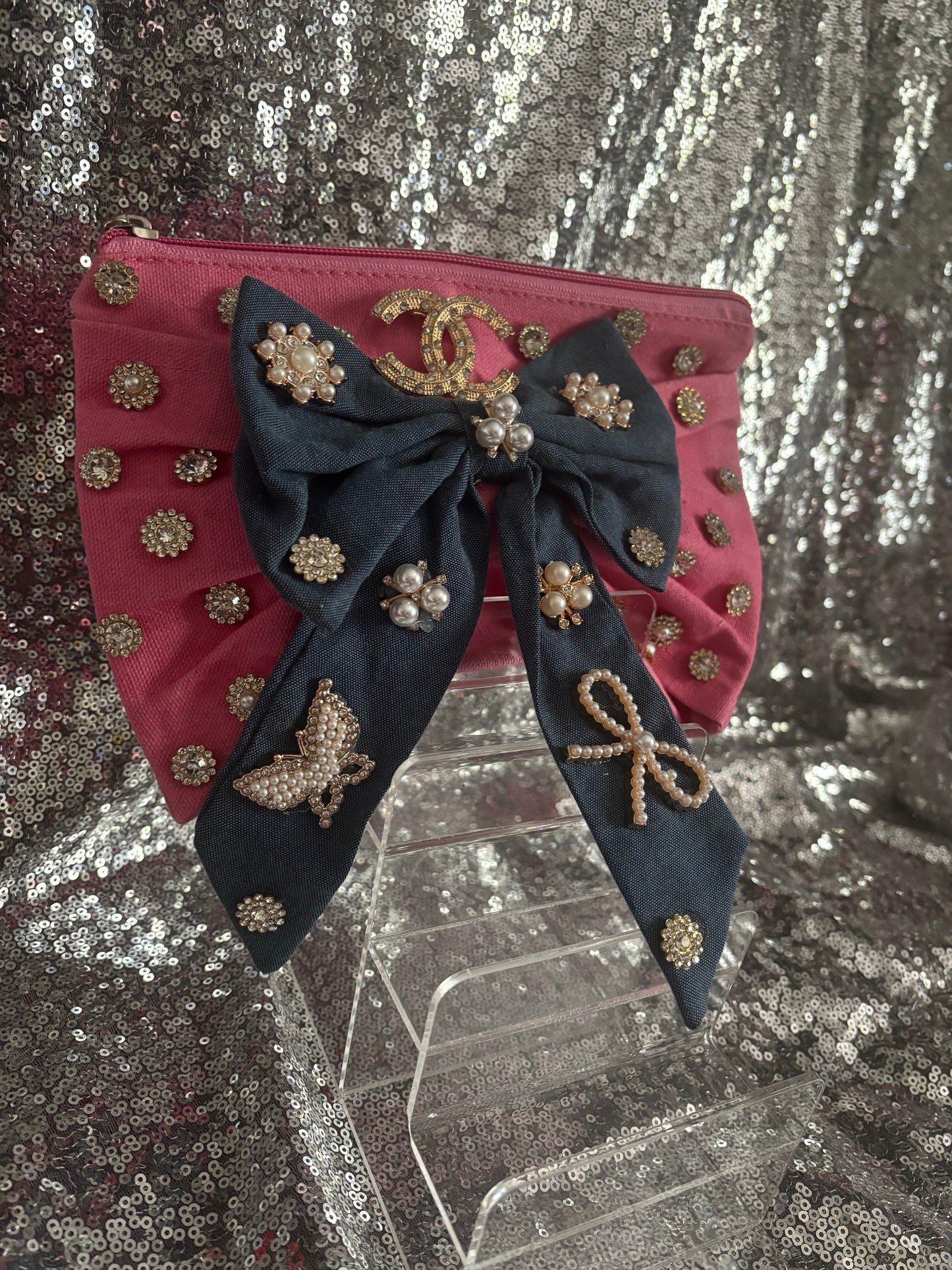 Blush & Denim Luxe Bow Statement Clutch