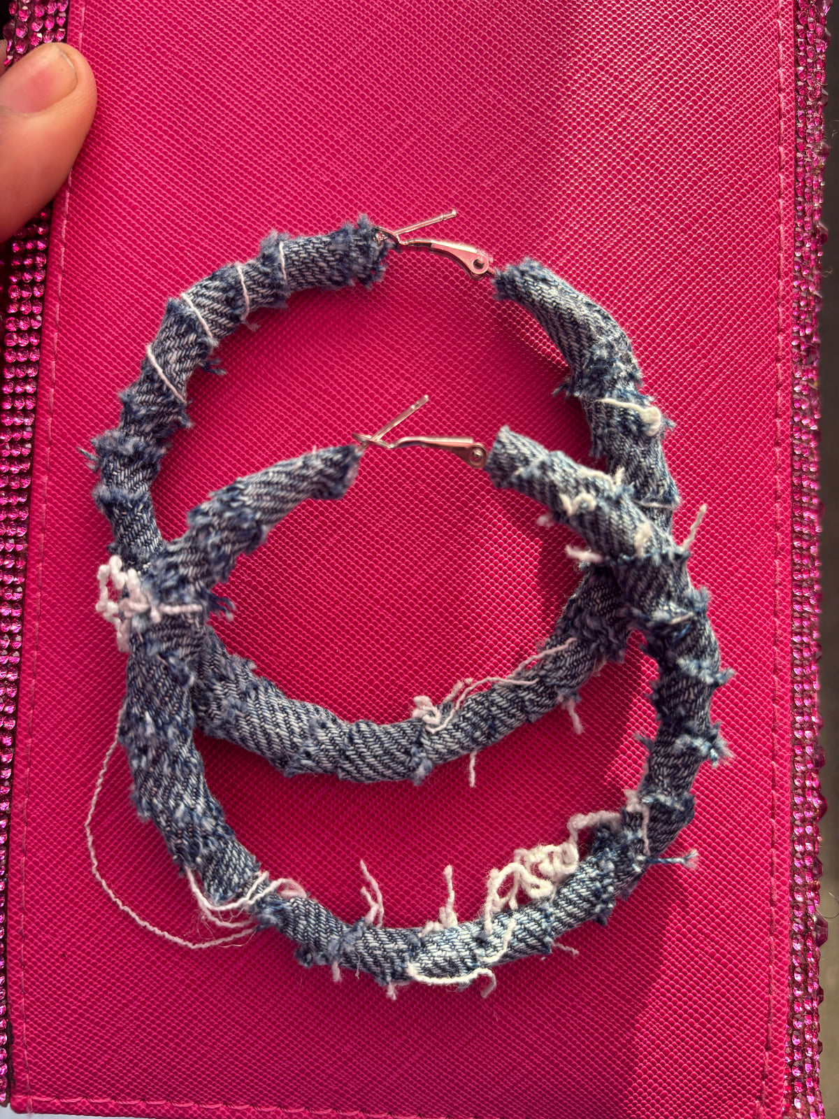 Distressed Denim Statement Hoop Earrings