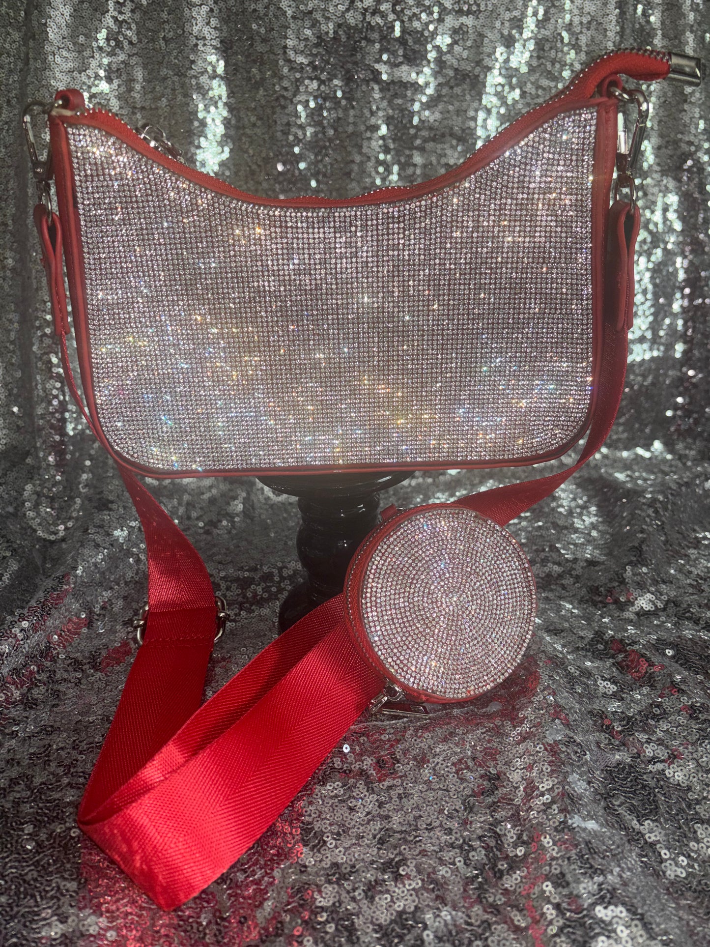 Ruby Radiance Luxe Rhinestone Shoulder Bag Set