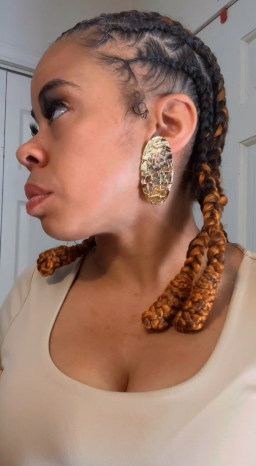 Textured Metal Long Oval Clip On Earrings