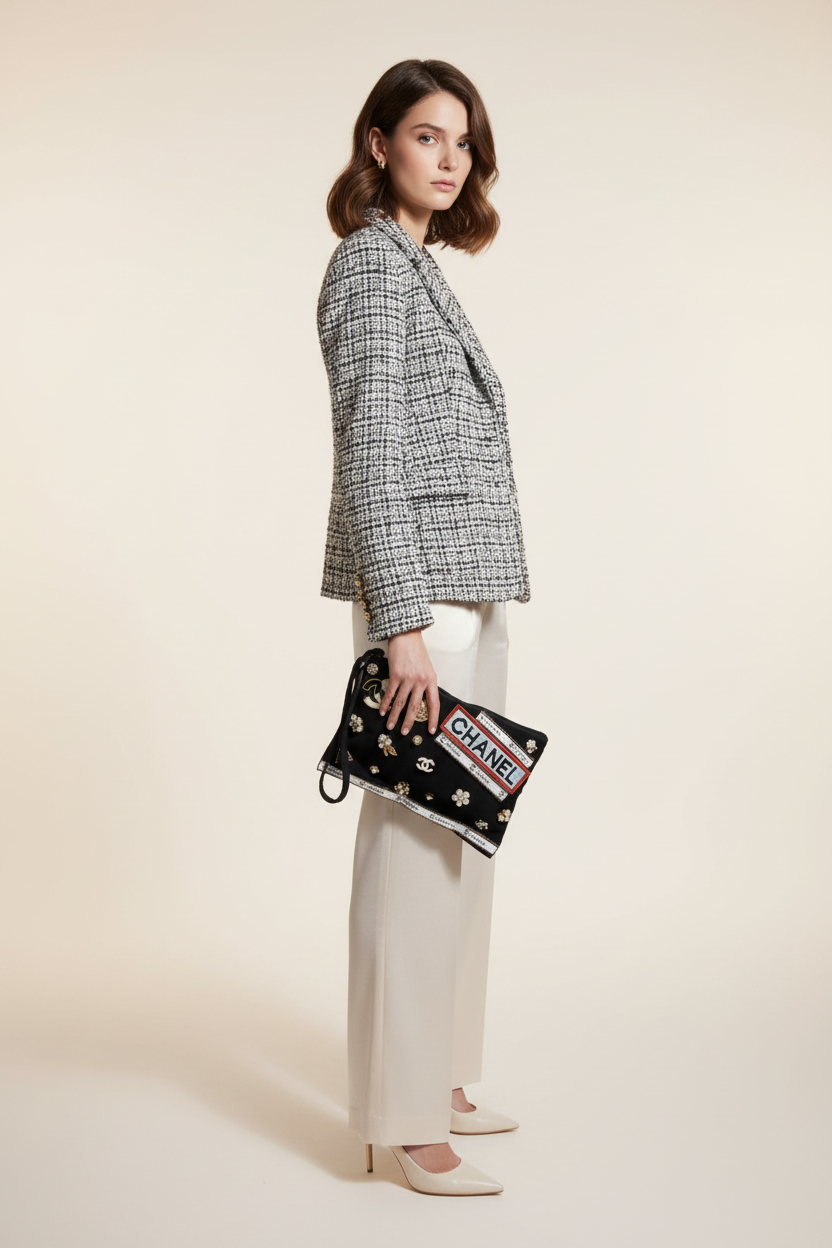 Paris Noir Pearl Wristlet Clutch