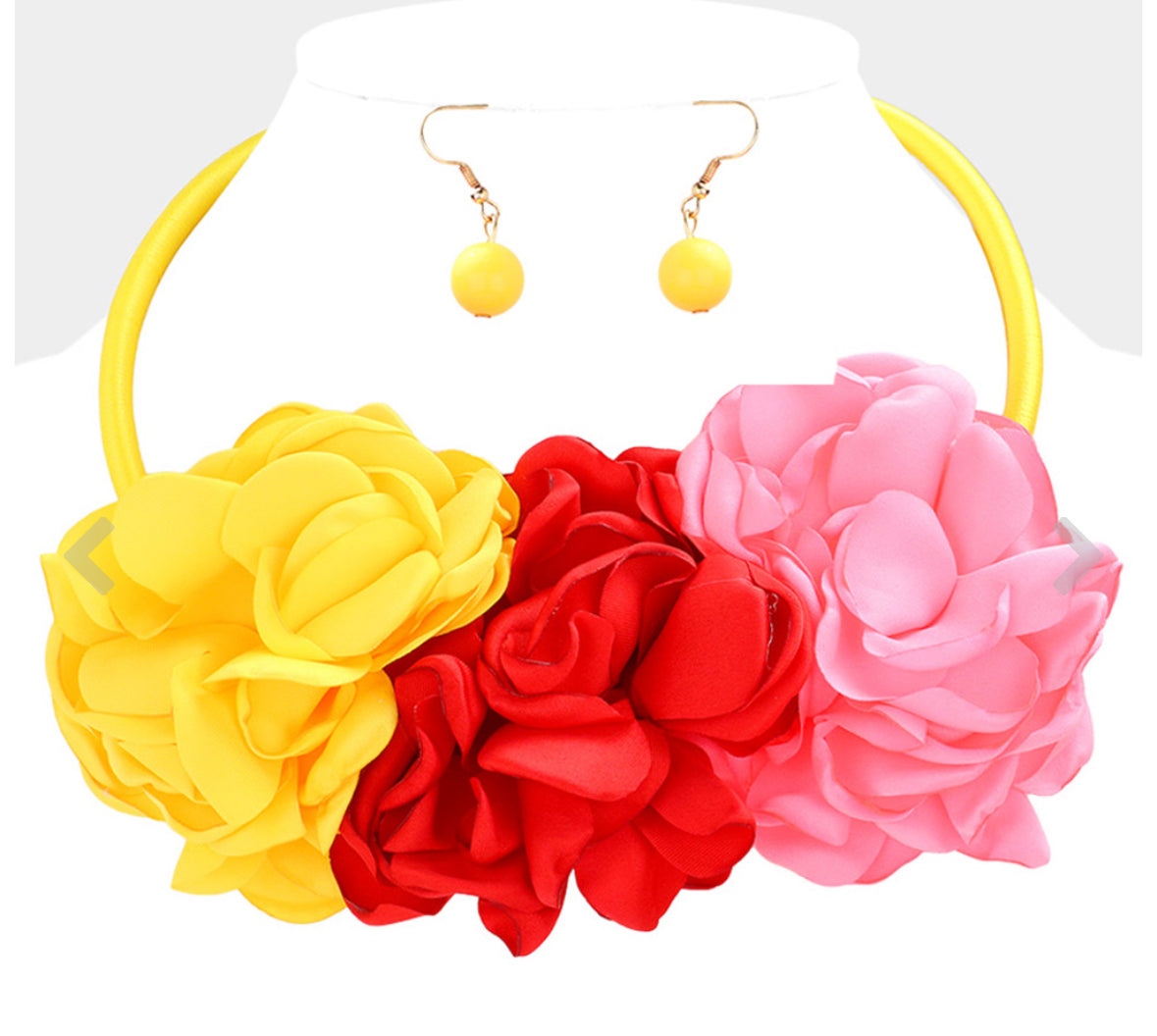 Triple Fabric Flower Necklace