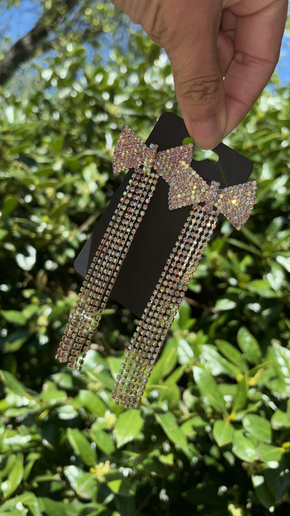 Bow Tie Rhinestone Dangle Earrings