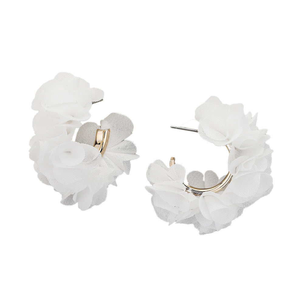 Fabric Flower Hoop Earrings