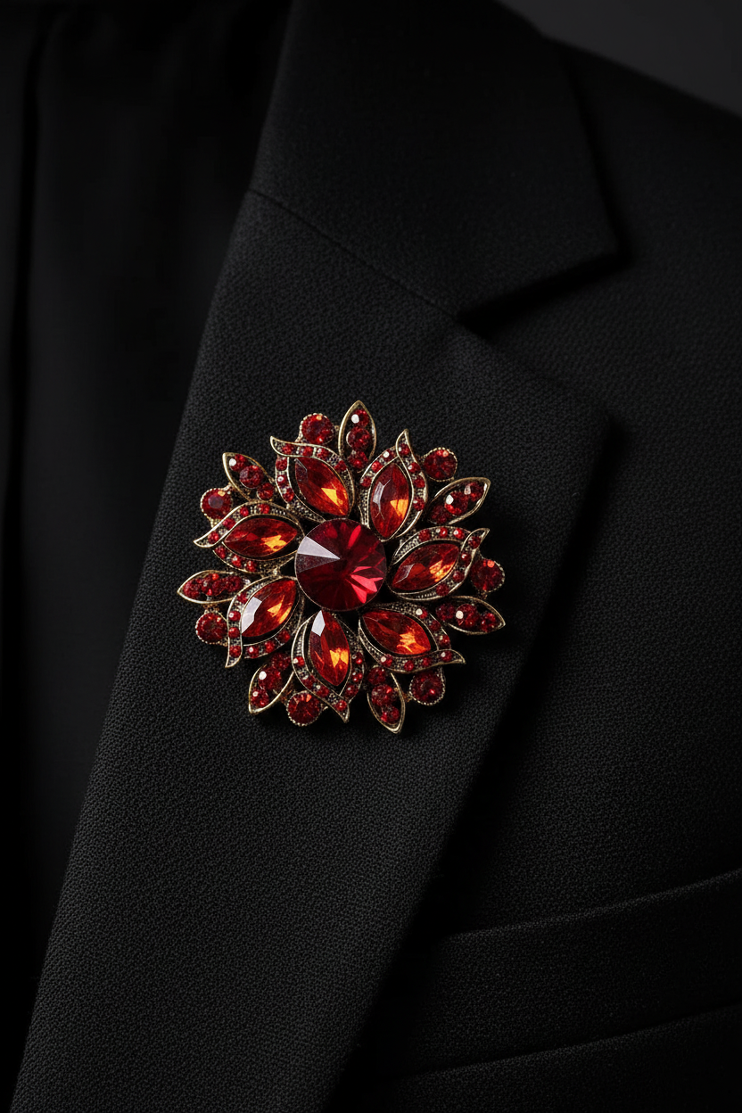 Crimson Crown Bloom Brooch