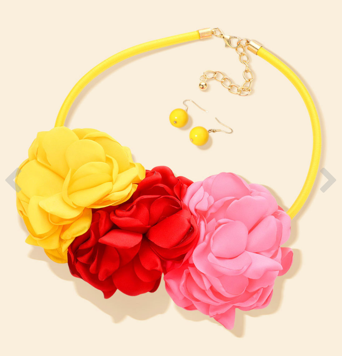 Triple Fabric Flower Necklace