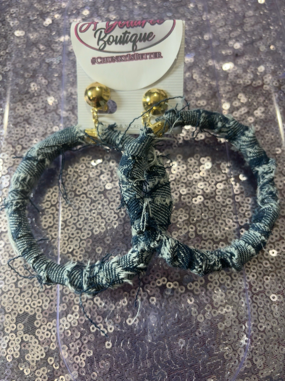 Denim Luxe Clip-On Hoops