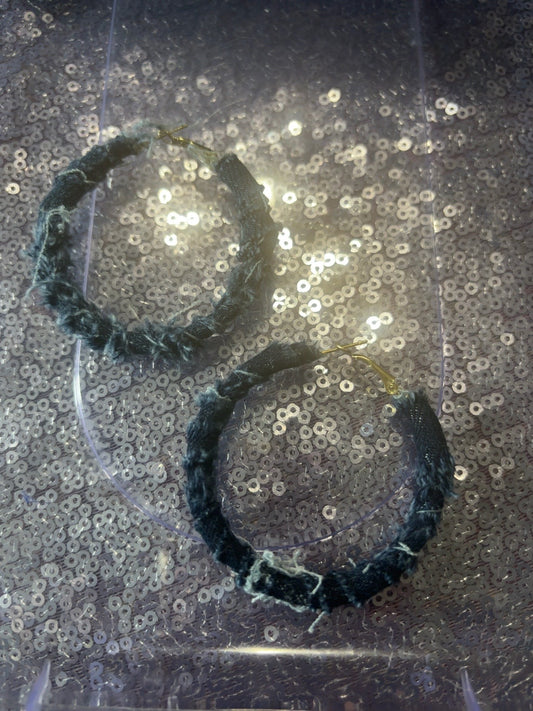 Midnight Indigo Distressed Denim Hoops