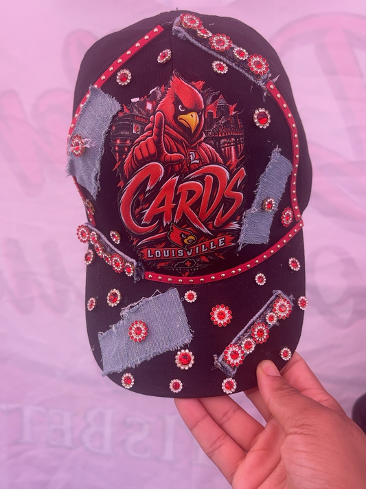 Cardinal Drip – Louisville Bling & Denim Trucker Hat