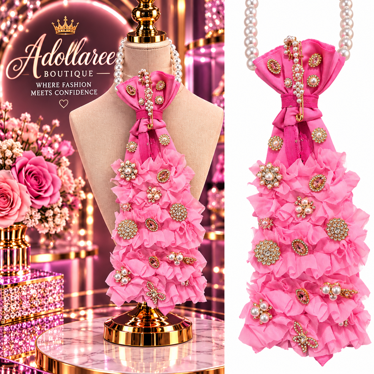 Pretty in Pink Couture Ruffle Statement Tie