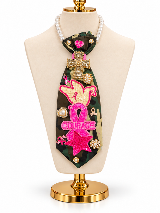 Crowned in Courage — Camo & Pink Awareness Statement Tie