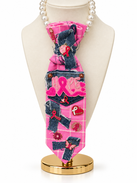 Stitched in Hope — Pink Plaid & Denim Awareness Tie