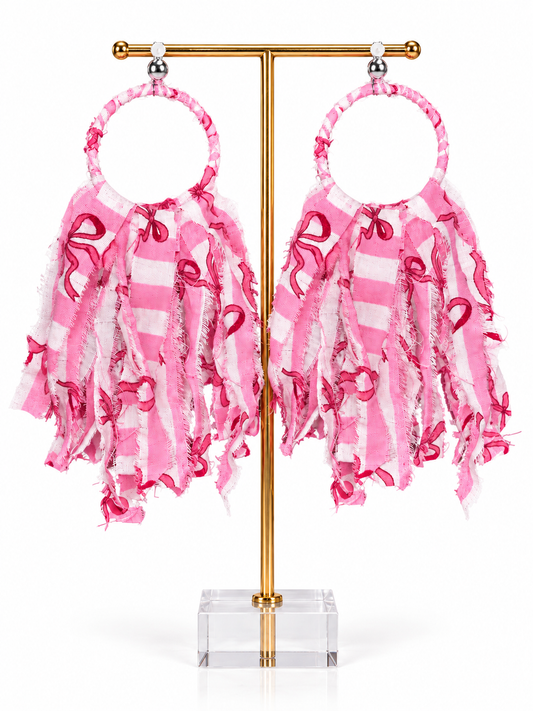 Threads of Hope — Pink Awareness Tassel Hoop Earrings