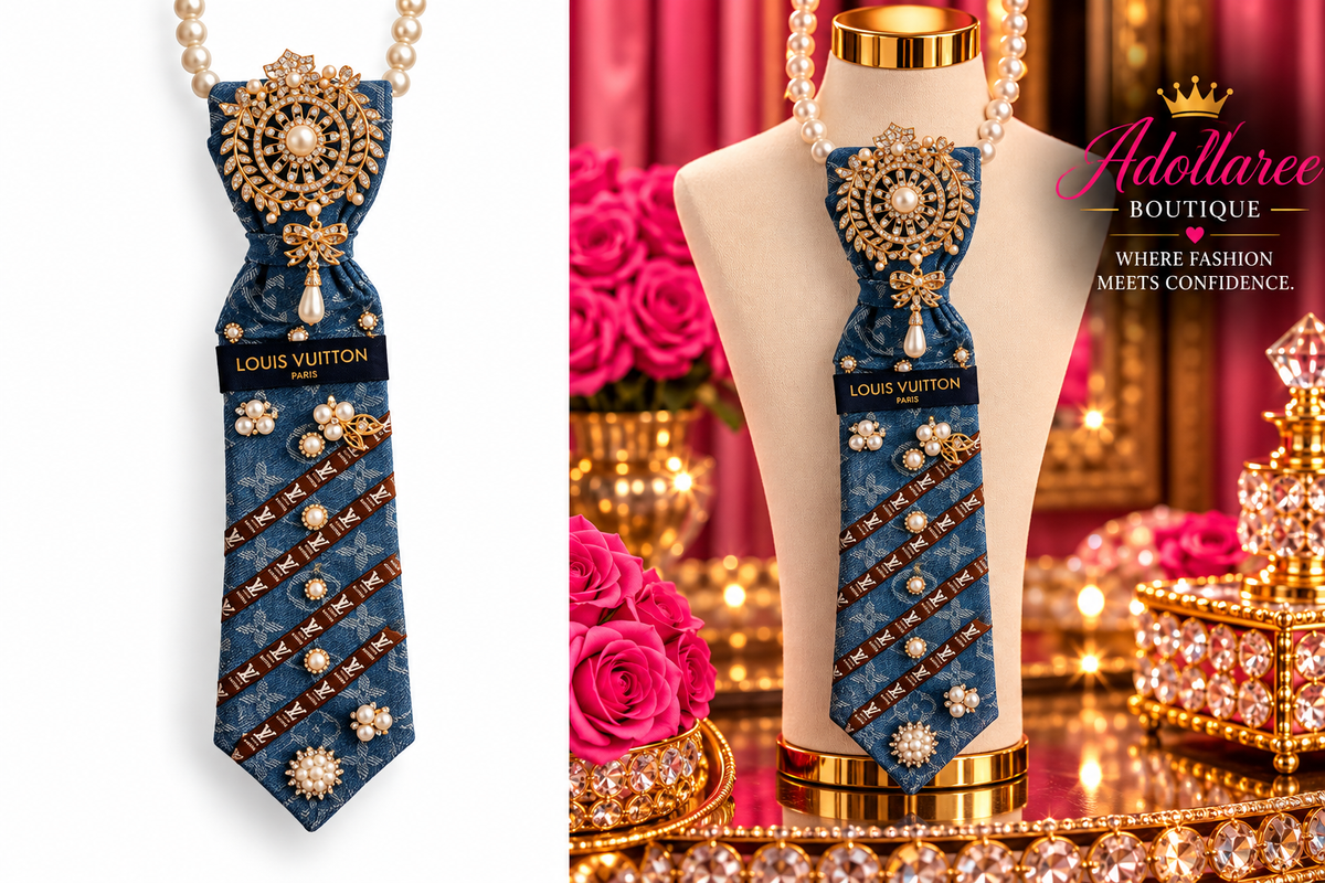 Denim Royalty – Pearl & Crystal Embellished Luxe Statement Tie