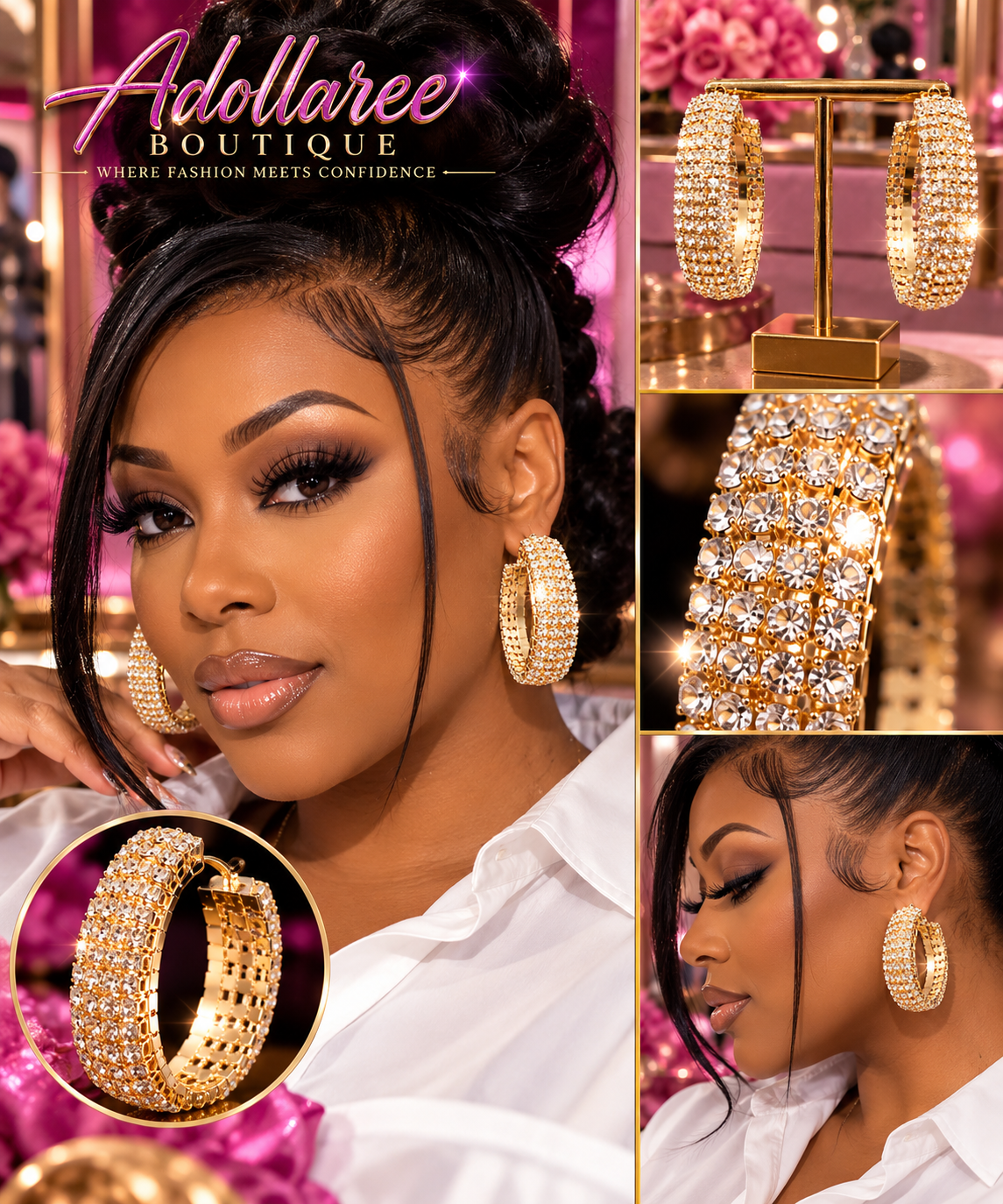 Golden Opulence Crystal Statement Hoop Earrings