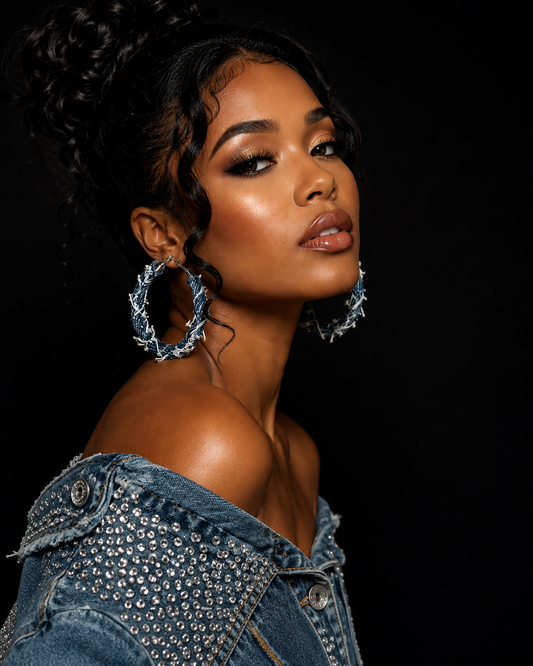 Indigo Edge Distressed Denim Hoops