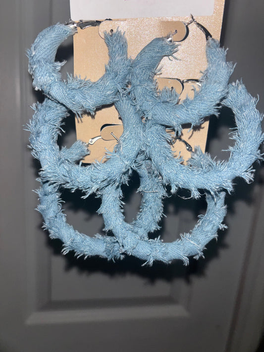 Light-Wash Distressed Denim Hoop Earrings
