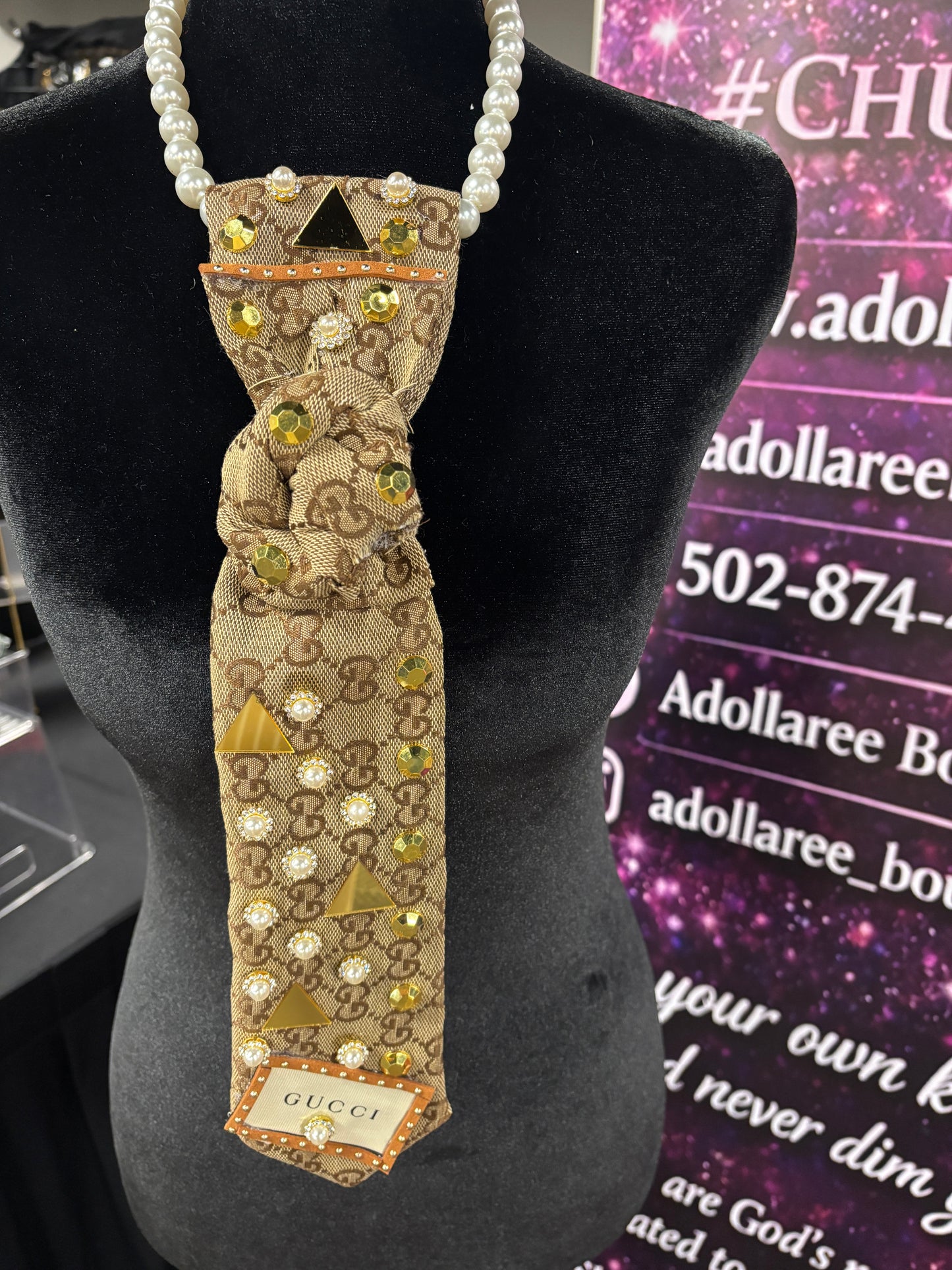 Golden Geometry Pearl Statement Tie
