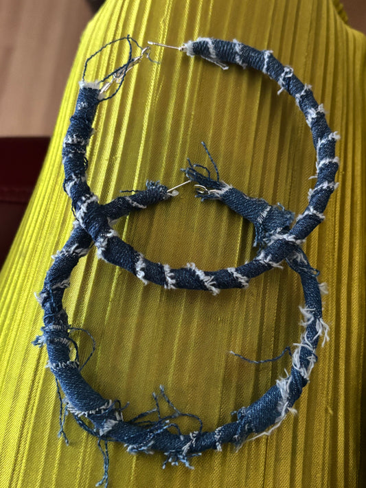 Contrast Fray Denim Hoop Earrings