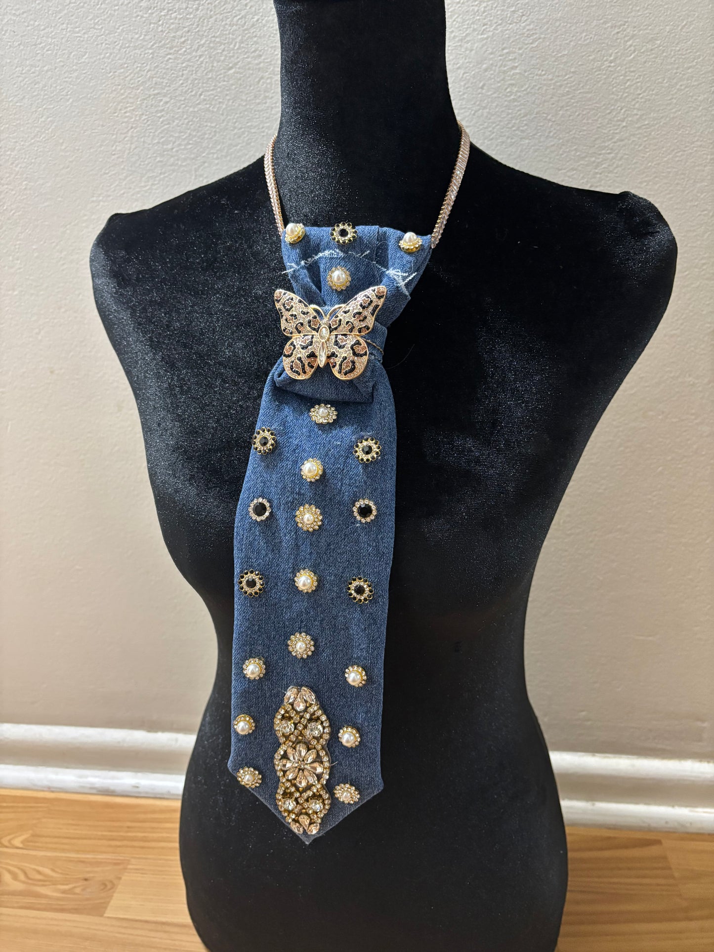 Golden Butterfly Denim Statement Tie