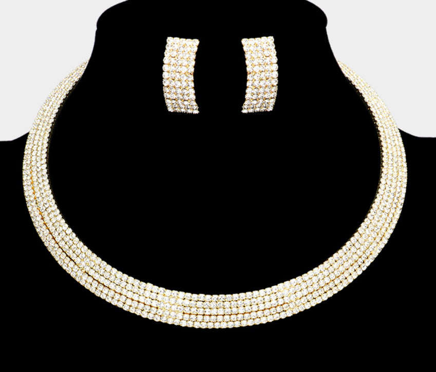 5Rows Rhinestone Pave Choker Necklac