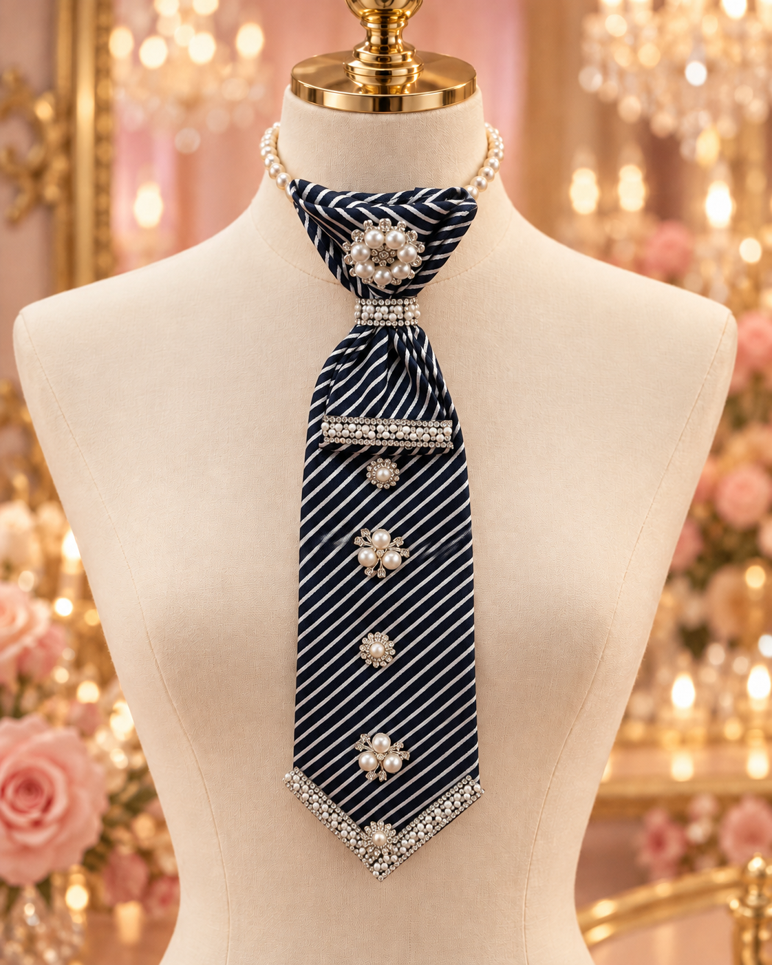 The Pearl Prestige Affair | Black & White Pearl-Embellished Statement Tie