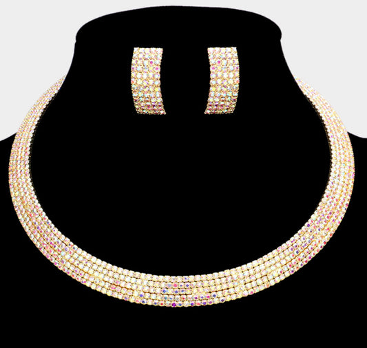 5Rows Rhinestone Pave Choker Necklac