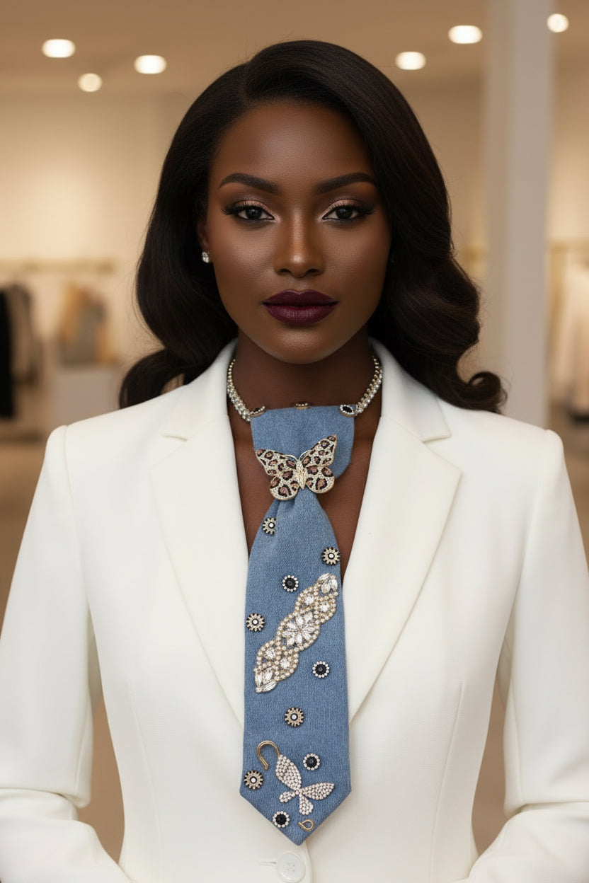 Golden Butterfly Denim Statement Tie