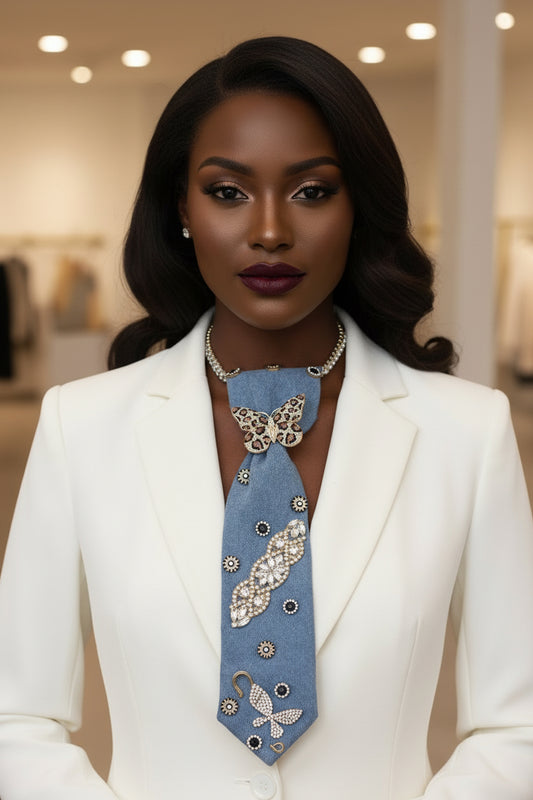 Golden Butterfly Denim Statement Tie