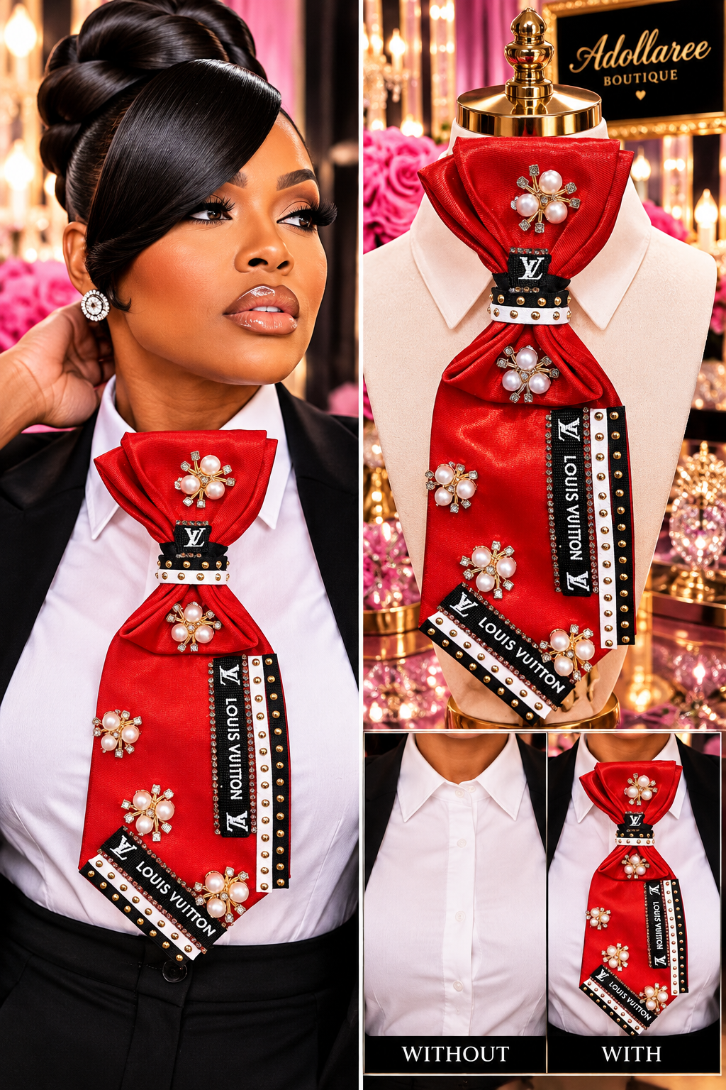 The Scarlet Luxe Affair | Red Satin Hand-Embellished Statement Tie